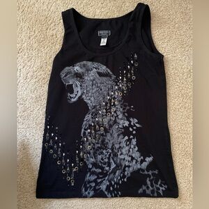 Rare DIESEL Females Leopard Studded Black Tank Top Size S